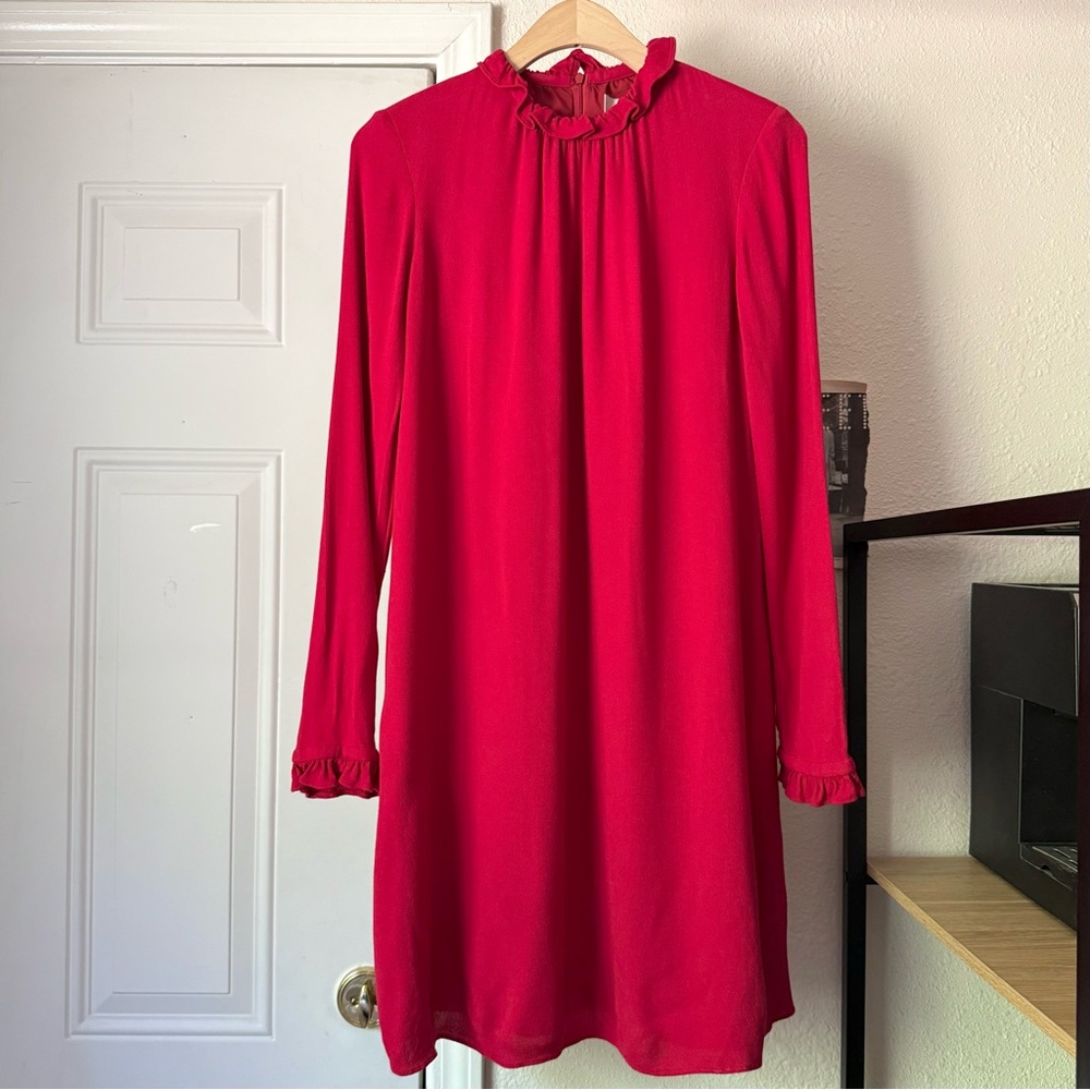 GOAT UK red ruffle collar viscose‎ long sleeve mini dress